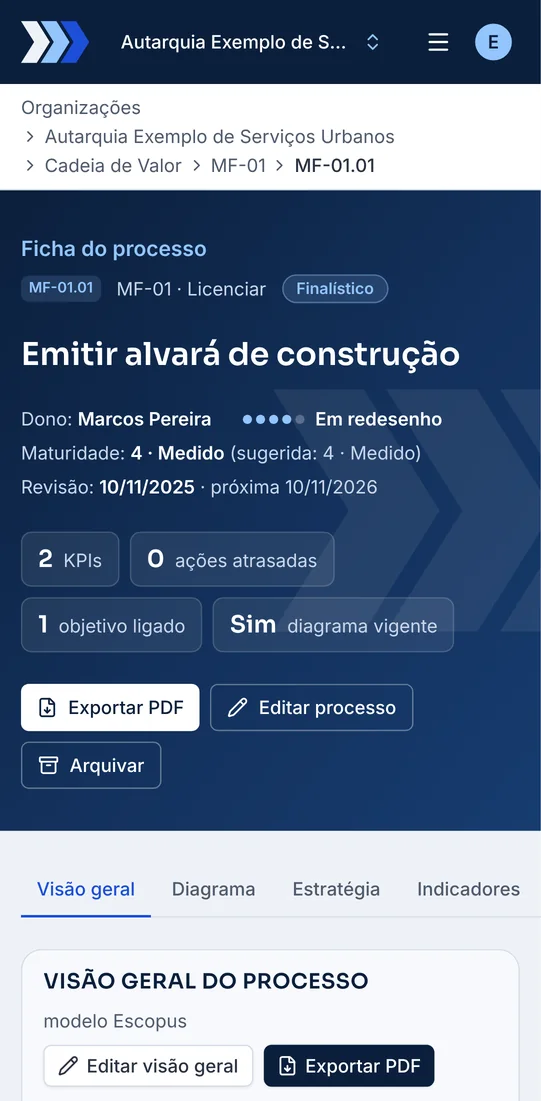 Ficha do processo no celular